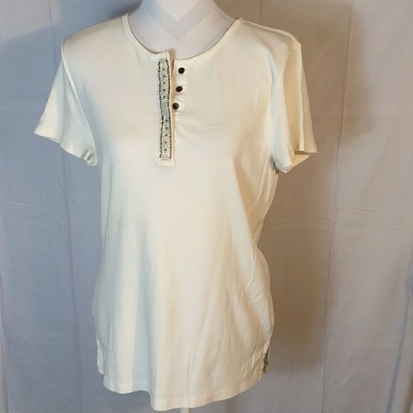 LRL Lauren Ralph Lauren Beaded Henley Tee - Picture 8 of 8